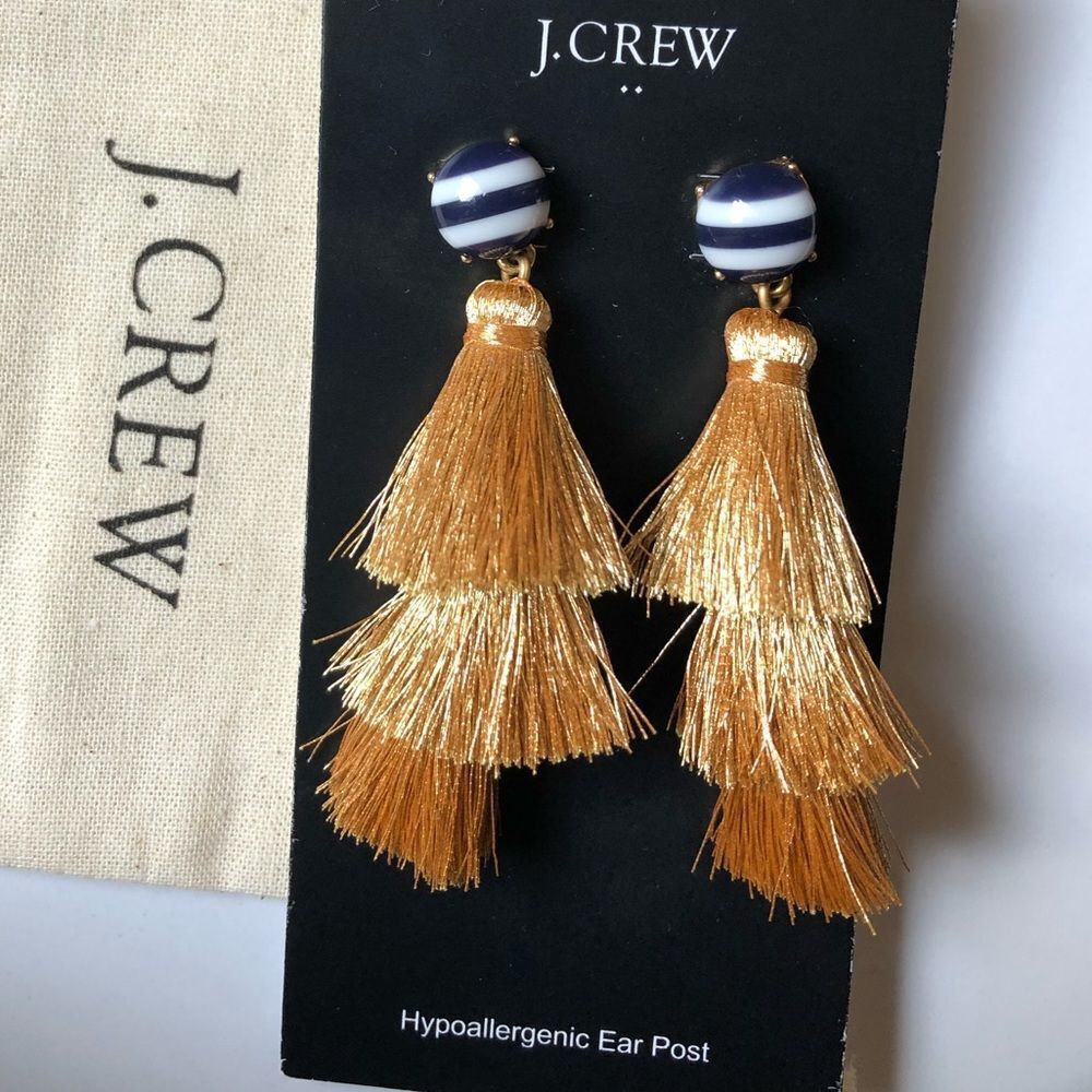 JCrew Gold 3 Tier Tassel Earrings NWT